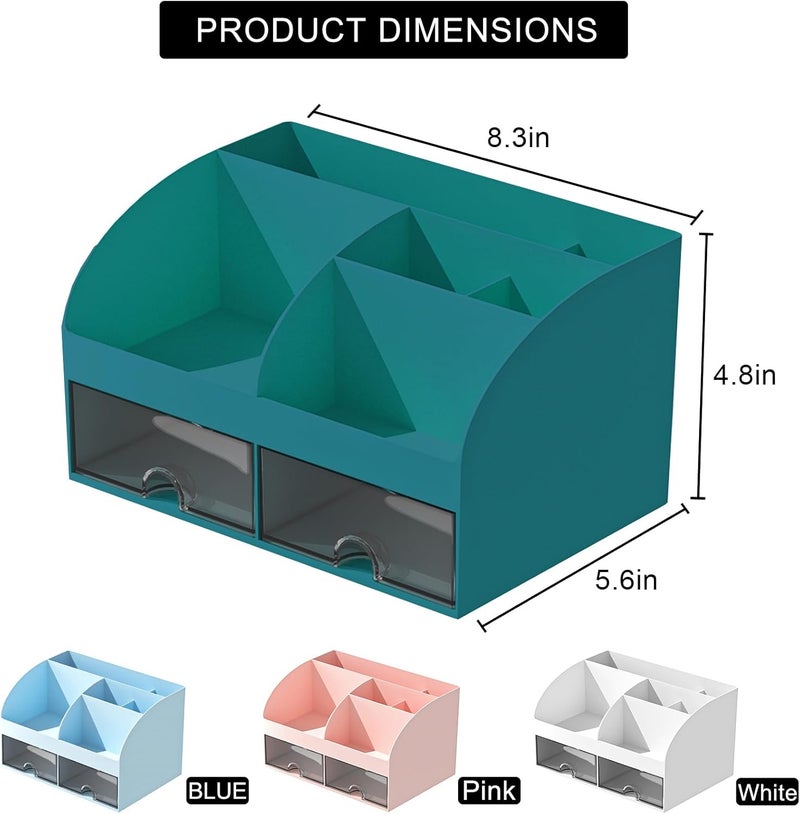 COMFYROOM Desk Organizer with 6 Compartments and 2 Drawers, Plastic Makeup Organizer, Pen Holder for Desktop Storage, Desk Organization for School, Home, Office Supplies (Dark Green) - Image 4